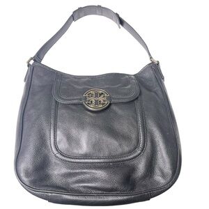Tory Burch Black Pebble Leather Amanda Flat Hobo Bag‎